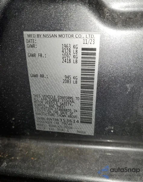 2024 Nissan Altima Sv from USA, damaged, VIN 1N4BL4DV7RN353614
